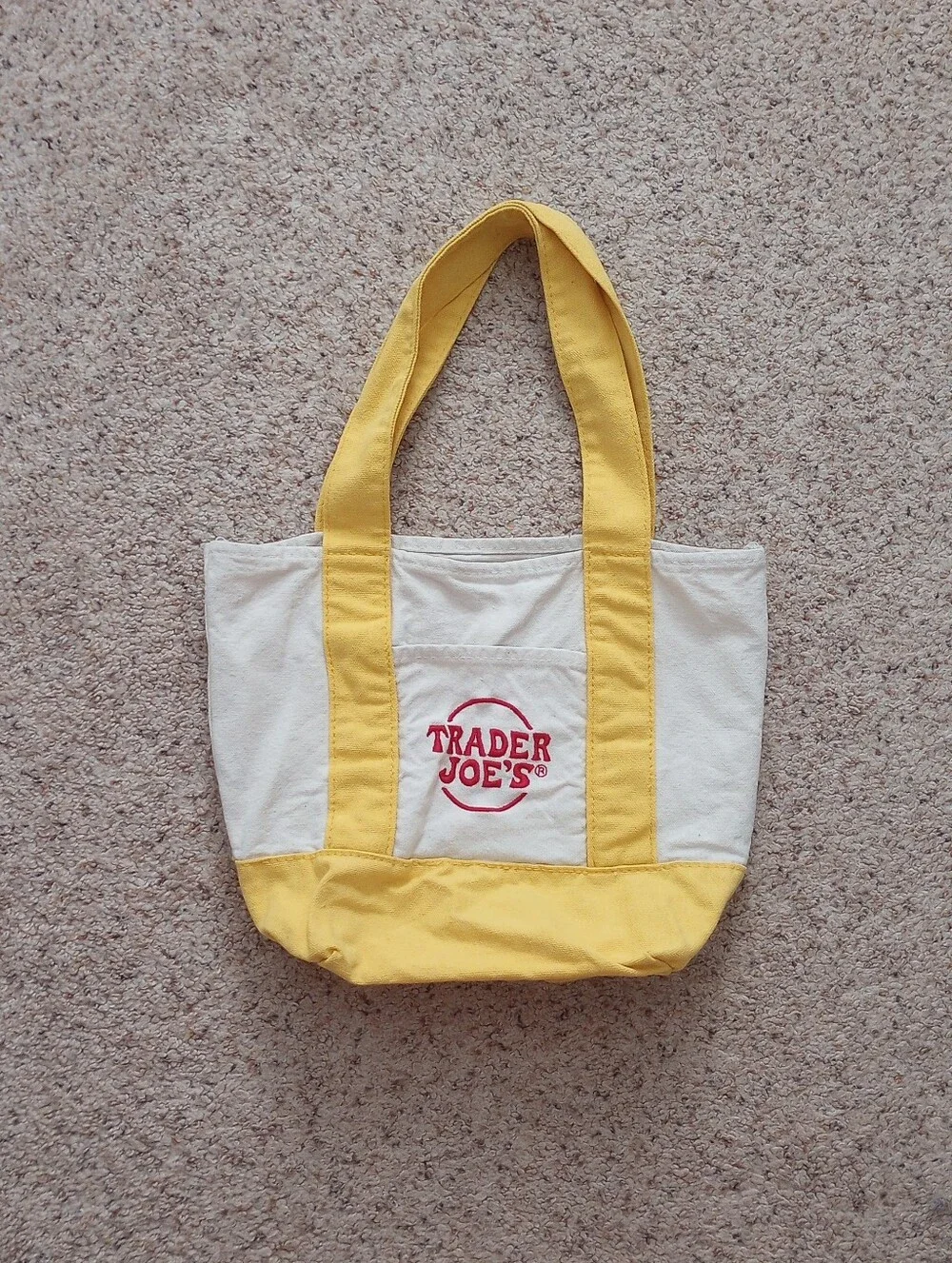 Trader Joes Small Tote Bag Yellow & Cream